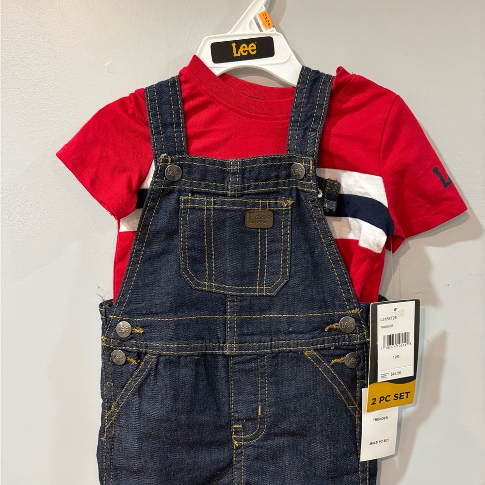 Lee Kids Dark Blue Denim Overalls with Red Tee